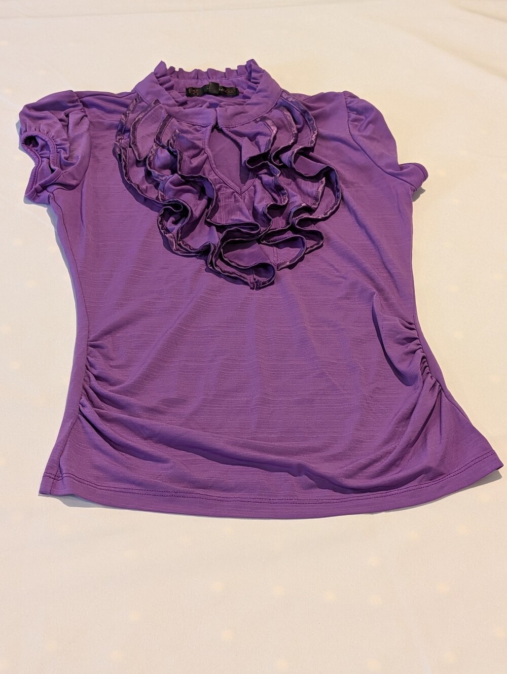 Women's S HeartSoul Purple Ruffle Neck Short Sleeve Blouse